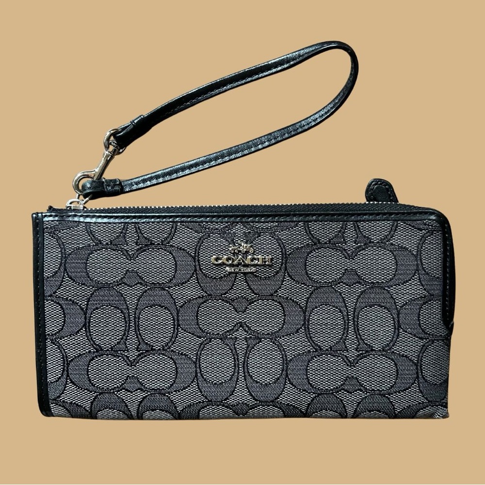 Coach Black Signature Canvas Wristlet with Removable Strap